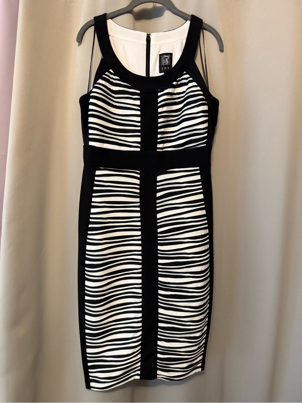 JAX Black & White Striped Midi Fitted Dress